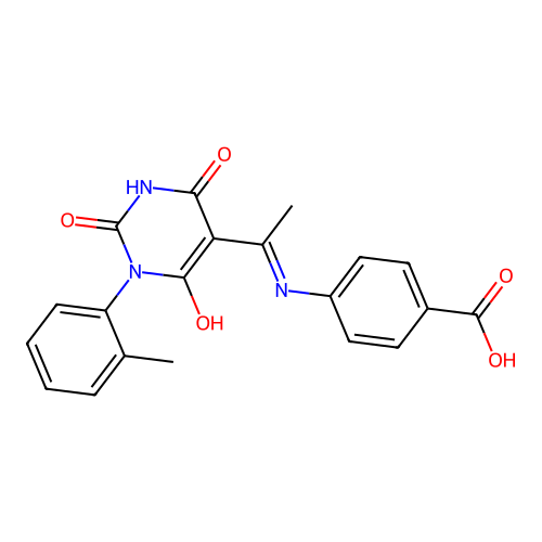 4-[1-[1-(2-methylphenyl)-2,4,6-trioxo-1,3-diazinan-5-ylidene]ethylamino]benzoic Acid structure