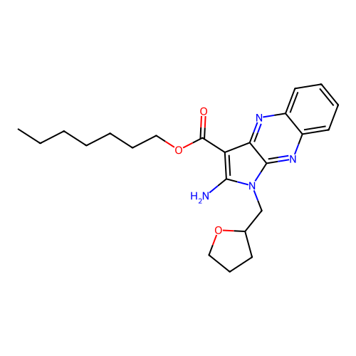 heptyl 2-amino-1-((tetrahydrofuran-2-yl)methyl)-1H-pyrrolo[2,3-b]quinoxaline-3-carboxylate structure