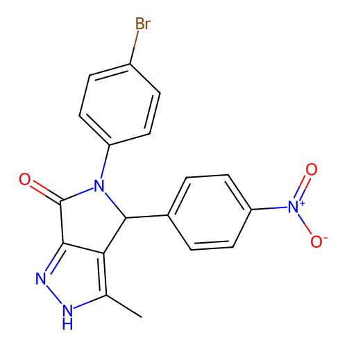 5-(4-bromophenyl)-3-methyl-4-(4-nitrophenyl)-2,4-dihydropyrrolo[3,4-c]pyrazol-6-one structure