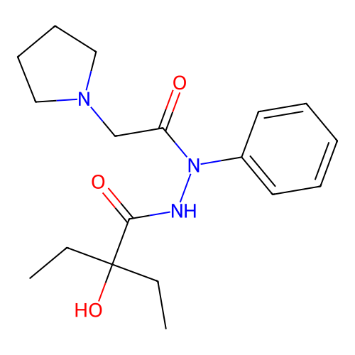 2-ethyl-2-hydroxy-N'-phenyl-N'-(2-(pyrrolidin-1-yl)acetyl)butanehydrazide structure