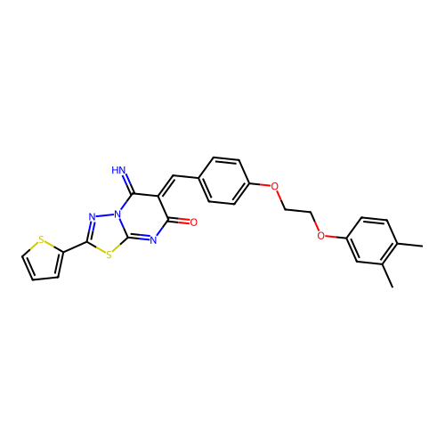 (6Z)-6-[[4-[2-(3,4-dimethylphenoxy)ethoxy]phenyl]methylidene]-5-imino-2-thiophen-2-yl-[1,3,4]thiadiazolo[3,2-a]pyrimidin-7-one structure