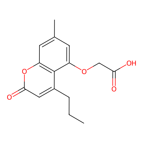 [(7-methyl-2-oxo-4-propyl-2H-chromen-5-yl)oxy]acetic acid structure