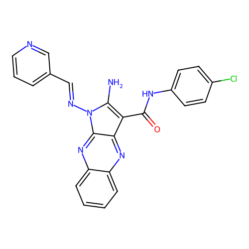 (E)-2-amino-N-(4-chlorophenyl)-1-((pyridin-3-ylmethylene)amino)-1H-pyrrolo[2,3-b]quinoxaline-3-carboxamide structure