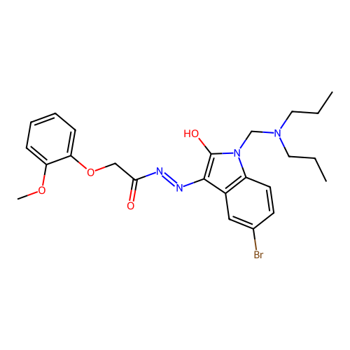(Z)-N'-(5-bromo-1-((dipropylamino)methyl)-2-oxoindolin-3-ylidene)-2-(2-methoxyphenoxy)acetohydrazide structure