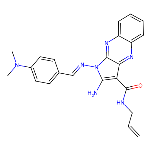 (E)-N-allyl-2-amino-1-((4-(dimethylamino)benzylidene)amino)-1H-pyrrolo[2,3-b]quinoxaline-3-carboxamide structure