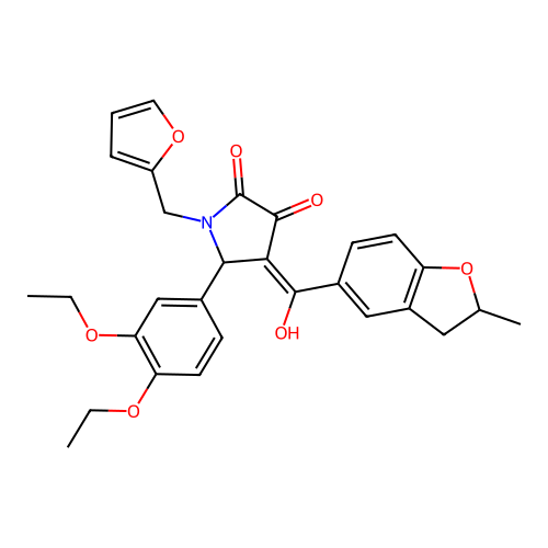 (4E)-5-(3,4-diethoxyphenyl)-1-(furan-2-ylmethyl)-4-[hydroxy(2-methyl-2,3-dihydro-1-benzofuran-5-yl)methylidene]pyrrolidine-2,3-dione structure