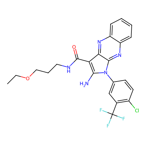 2-amino-1-(4-chloro-3-(trifluoromethyl)phenyl)-N-(3-ethoxypropyl)-1H-pyrrolo[2,3-b]quinoxaline-3-carboxamide structure