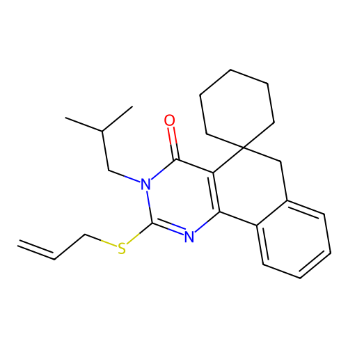 2-(allylthio)-3-isobutyl-3H-spiro[benzo[h]quinazoline-5,1'-cyclohexan]-4(6H)-one structure