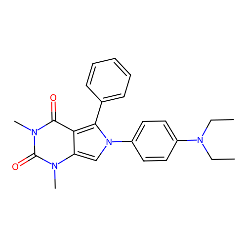 6-[4-(diethylamino)phenyl]-1,3-dimethyl-5-phenylpyrrolo[3,4-d]pyrimidine-2,4-dione structure
