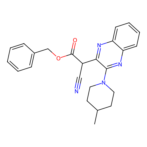 Benzyl 2-cyano-2-[3-(4-methylpiperidin-1-yl)quinoxalin-2-yl]acetate structure