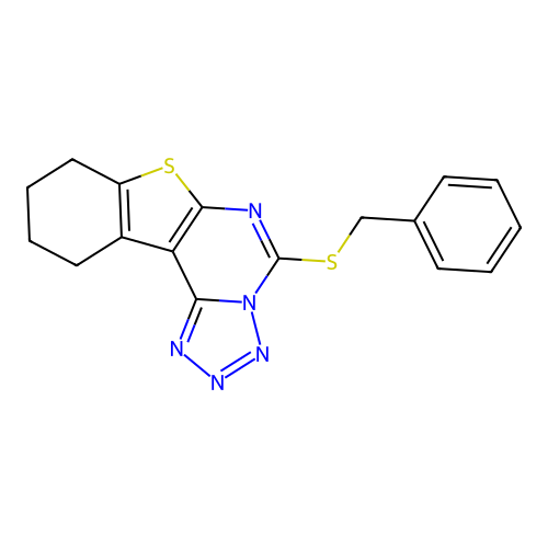5-(benzylsulfanyl)-8,9,10,11-tetrahydro[1]benzothieno[3,2-e]tetrazolo[1,5-c]pyrimidine structure