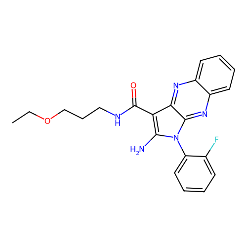 2-amino-N-(3-ethoxypropyl)-1-(2-fluorophenyl)-1H-pyrrolo[2,3-b]quinoxaline-3-carboxamide structure