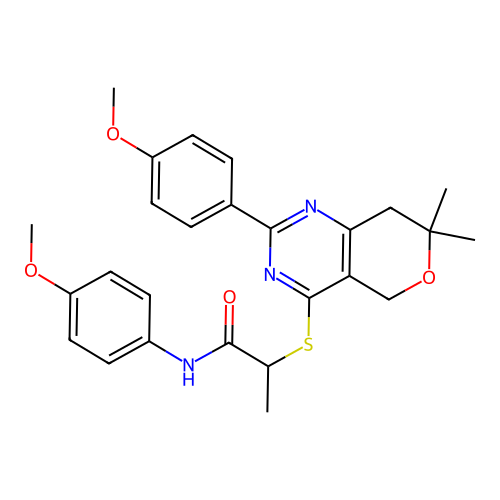 N-(4-methoxyphenyl)-2-((2-(4-methoxyphenyl)-7,7-dimethyl-7,8-dihydro-5H-pyrano[4,3-d]pyrimidin-4-yl)thio)propanamide structure