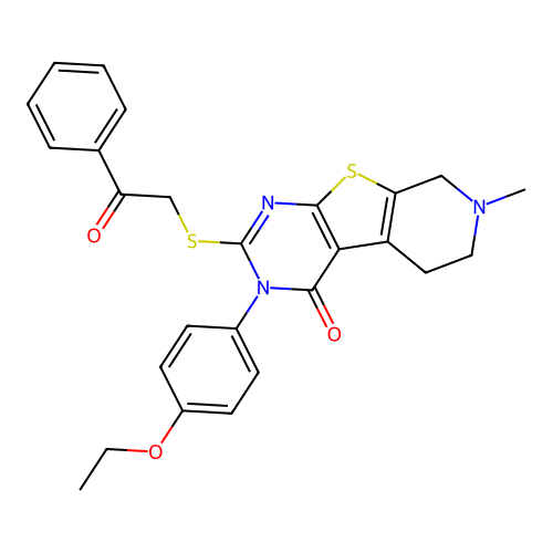 3-(4-ethoxyphenyl)-7-methyl-2-((2-oxo-2-phenylethyl)thio)-5,6,7,8-tetrahydropyrido[4',3':4,5]thieno[2,3-d]pyrimidin-4(3H)-one structure