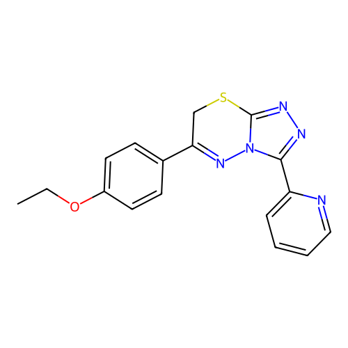 6-(4-ethoxyphenyl)-3-pyridin-2-yl-7H-[1,2,4]triazolo[3,4-b][1,3,4]thiadiazine structure
