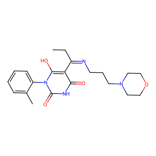 1-(2-methylphenyl)-5-[1-(3-morpholin-4-ylpropylamino)propylidene]-1,3-diazinane-2,4,6-trione structure