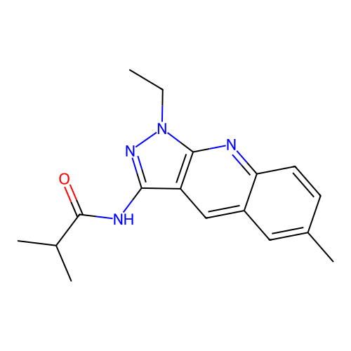 N-(1-ethyl-6-methyl-1H-pyrazolo[3,4-b]quinolin-3-yl)-2-methylpropanamide structure