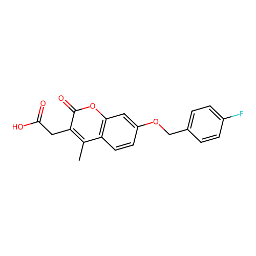 {7-[(4-fluorobenzyl)oxy]-4-methyl-2-oxo-2H-chromen-3-yl}acetic acid structure