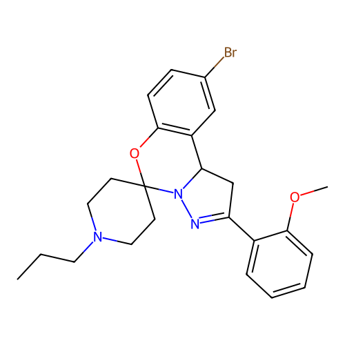9'-bromo-2'-(2-methoxyphenyl)-1-propyl-1',10b'-dihydrospiro[piperidine-4,5'-pyrazolo[1,5-c][1,3]benzoxazine] structure