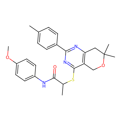 2-{[7,7-dimethyl-2-(4-methylphenyl)-7,8-dihydro-5H-pyrano[4,3-d]pyrimidin-4-yl]sulfanyl}-N-(4-methoxyphenyl)propanamide structure