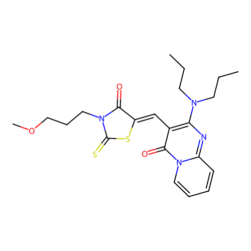 2-(dipropylamino)-3-{(Z)-[3-(3-methoxypropyl)-4-oxo-2-thioxo-1,3-thiazolidin-5-ylidene]methyl}-4H-pyrido[1,2-a]pyrimidin-4-one structure