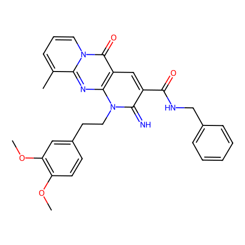 N-benzyl-1-[2-(3,4-dimethoxyphenyl)ethyl]-2-imino-10-methyl-5-oxo-1,5-dihydro-2H-dipyrido[1,2-a:2',3'-d]pyrimidine-3-carboxamide structure
