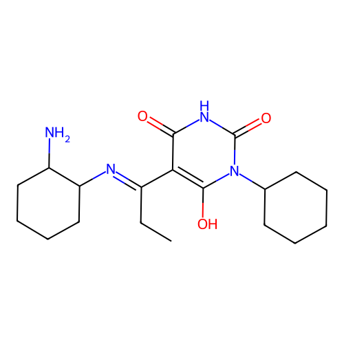 Pyrimidine-2,4,6-trione, 5-[1-(2-aminocyclohexylamino)propylidene]-1-cyclohexyl- structure