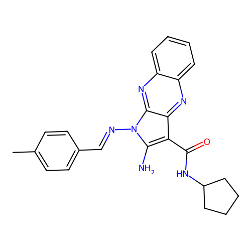 (E)-2-amino-N-cyclopentyl-1-((4-methylbenzylidene)amino)-1H-pyrrolo[2,3-b]quinoxaline-3-carboxamide structure