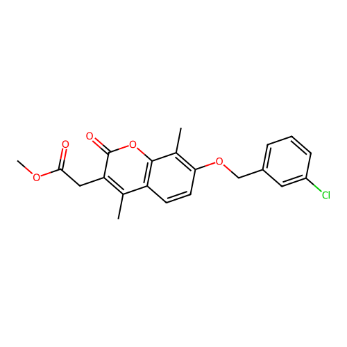 methyl {7-[(3-chlorobenzyl)oxy]-4,8-dimethyl-2-oxo-2H-chromen-3-yl}acetate structure