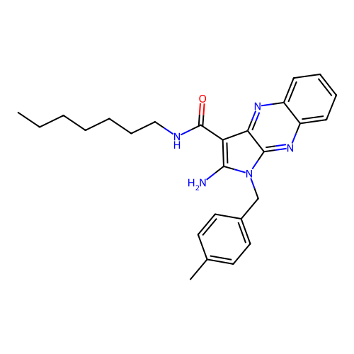 2-amino-N-heptyl-1-(4-methylbenzyl)-1H-pyrrolo[2,3-b]quinoxaline-3-carboxamide structure