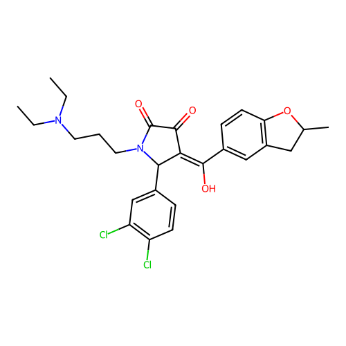 (4E)-5-(3,4-dichlorophenyl)-1-[3-(diethylamino)propyl]-4-[hydroxy-(2-methyl-2,3-dihydro-1-benzofuran-5-yl)methylidene]pyrrolidine-2,3-dione structure