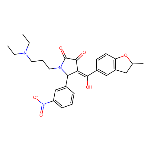 (4E)-1-[3-(diethylamino)propyl]-4-[hydroxy-(2-methyl-2,3-dihydro-1-benzofuran-5-yl)methylidene]-5-(3-nitrophenyl)pyrrolidine-2,3-dione structure