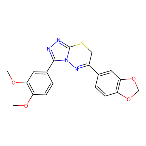 6-(1,3-benzodioxol-5-yl)-3-(3,4-dimethoxyphenyl)-7H-[1,2,4]triazolo[3,4-b][1,3,4]thiadiazine structure