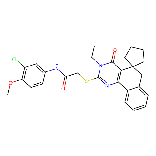 N-(3-chloro-4-methoxyphenyl)-2-((3-ethyl-4-oxo-4,6-dihydro-3H-spiro[benzo[h]quinazoline-5,1'-cyclopentan]-2-yl)thio)acetamide structure