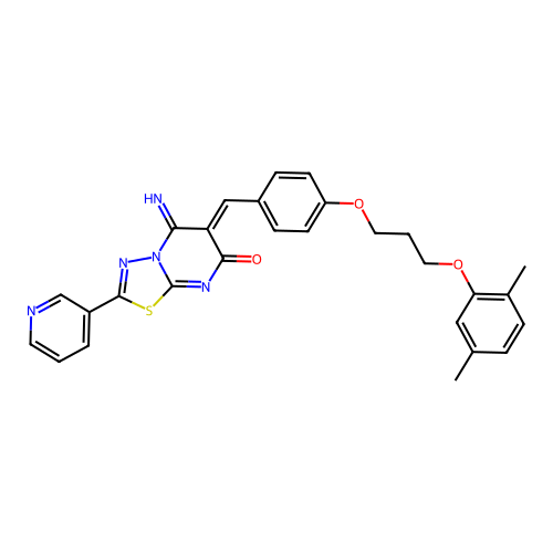(6Z)-6-[[4-[3-(2,5-dimethylphenoxy)propoxy]phenyl]methylidene]-5-imino-2-pyridin-3-yl-[1,3,4]thiadiazolo[3,2-a]pyrimidin-7-one structure