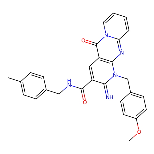 2-imino-1-(4-methoxybenzyl)-N-(4-methylbenzyl)-5-oxo-1,5-dihydro-2H-dipyrido[1,2-a:2',3'-d]pyrimidine-3-carboxamide structure