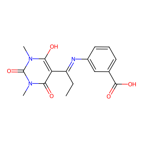 3-[1-(1,3-dimethyl-2,4,6-trioxo-1,3-diazinan-5-ylidene)propylamino]benzoic Acid structure