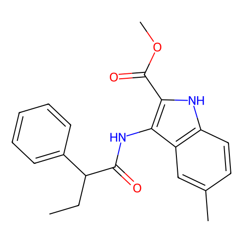 methyl 5-methyl-3-[(2-phenylbutanoyl)amino]-1H-indole-2-carboxylate structure