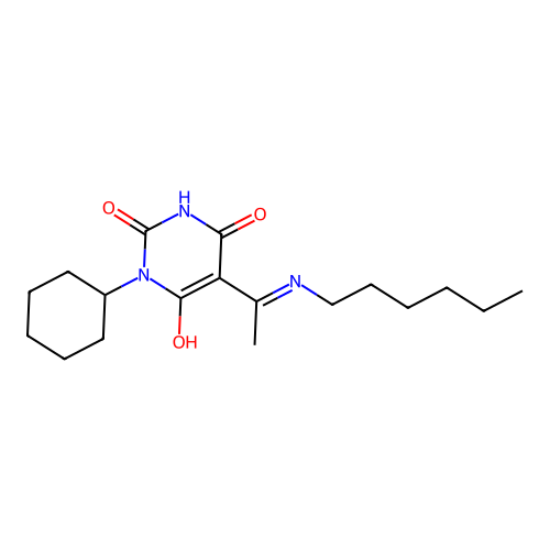 1-cyclohexyl-5-[1-(hexylamino)ethylidene]-1,3-diazinane-2,4,6-trione structure