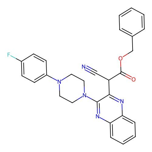 Benzyl cyano{3-[4-(4-fluorophenyl)piperazin-1-yl]quinoxalin-2-yl}acetate structure