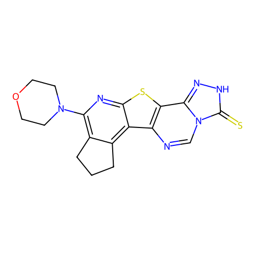 10-(morpholin-4-yl)-2,7,8,9-tetrahydro-3H-cyclopenta[4',5']pyrido[3',2':4,5]thieno[2,3-e][1,2,4]triazolo[4,3-c]pyrimidine-3-thione structure