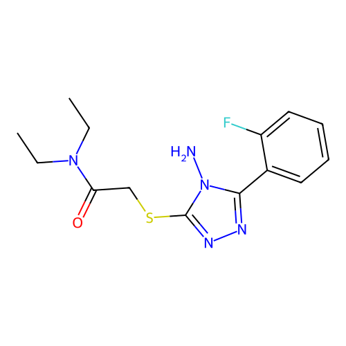2-[4-amino-5-(2-fluorophenyl)(1,2,4-triazol-3-ylthio)]-N,N-diethylacetamide structure