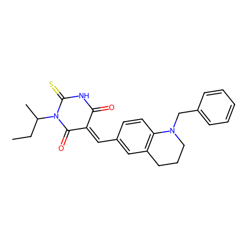 (5E)-5-[(1-benzyl-1,2,3,4-tetrahydroquinolin-6-yl)methylidene]-1-(butan-2-yl)-2-sulfanylpyrimidine-4,6(1H,5H)-dione structure