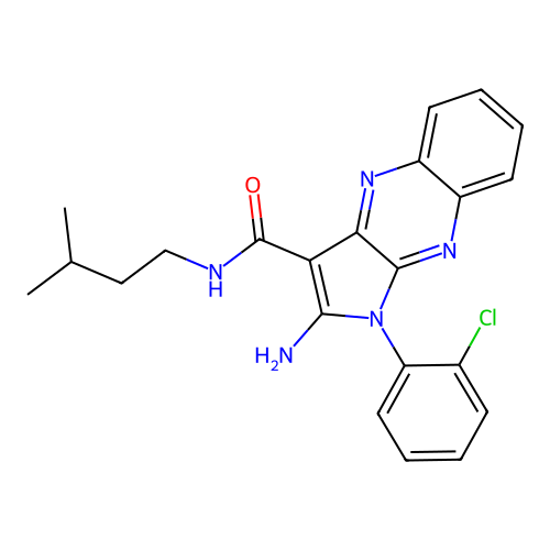 2-amino-1-(2-chlorophenyl)-N-(3-methylbutyl)-1H-pyrrolo[2,3-b]quinoxaline-3-carboxamide structure