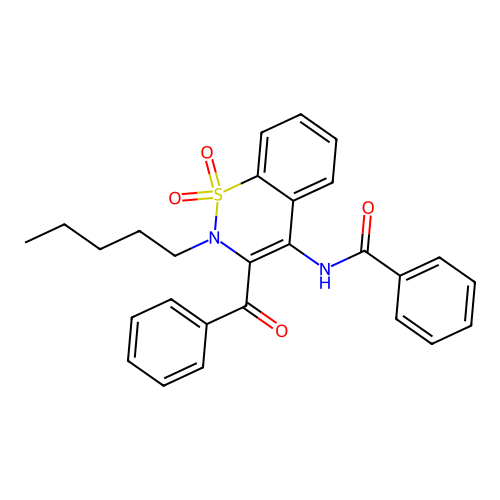 N-[1,1-dioxido-2-pentyl-3-(phenylcarbonyl)-2H-1,2-benzothiazin-4-yl]benzamide structure