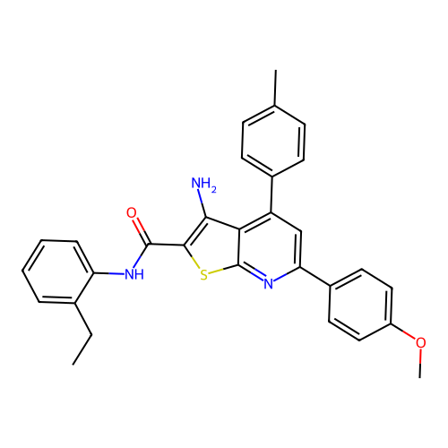 3-amino-N-(2-ethylphenyl)-6-(4-methoxyphenyl)-4-(4-methylphenyl)thieno[2,3-b]pyridine-2-carboxamide structure