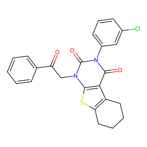 3-(3-chlorophenyl)-1-(2-oxo-2-phenylethyl)-5,6,7,8-tetrahydro[1]benzothieno[2,3-d]pyrimidine-2,4(1H,3H)-dione structure