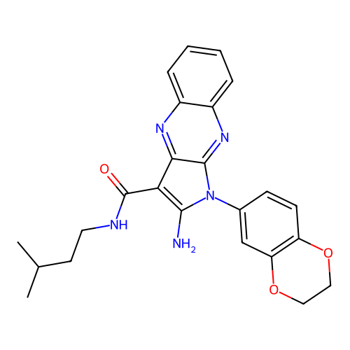 2-amino-1-(2,3-dihydro-1,4-benzodioxin-6-yl)-N-(3-methylbutyl)-1H-pyrrolo[2,3-b]quinoxaline-3-carboxamide structure