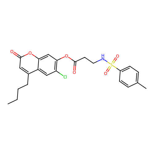 4-butyl-6-chloro-2-oxo-2H-chromen-7-yl 3-(4-methylphenylsulfonamido)propanoate structure