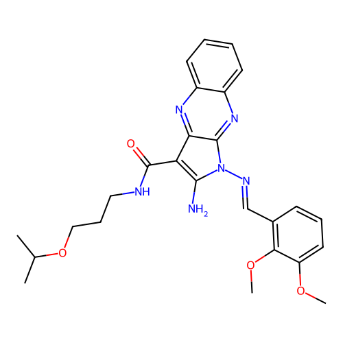 (E)-2-amino-1-((2,3-dimethoxybenzylidene)amino)-N-(3-isopropoxypropyl)-1H-pyrrolo[2,3-b]quinoxaline-3-carboxamide structure